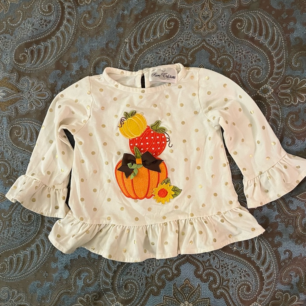Rare Editions Pumpkin Polka Dot Toddler Top Size 12 months